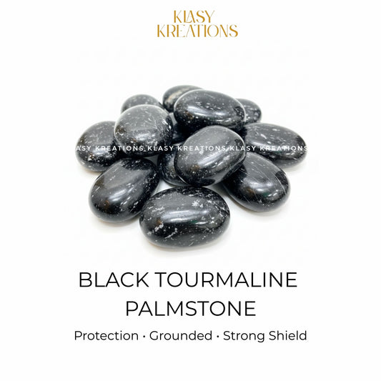 Black Tourmaline Palm Stone - Protection | Grounding | Energy Shield