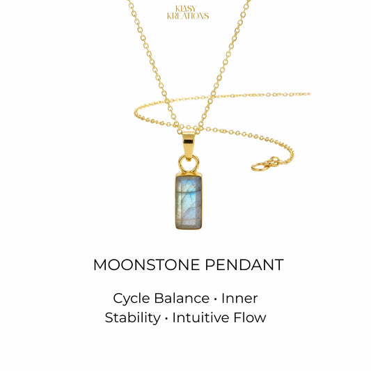 Lunar Glow Moonstone Rectangle Pendant - 18K Gold Plating With Adjustable Chain