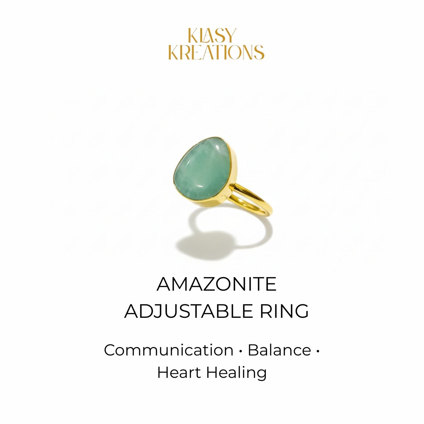 Amazonite Harmony Ring in 18K Gold Plated for Communication, Balance & Heart Healing