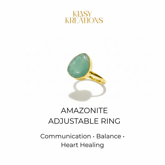 Amazonite Harmony Ring in 18K Gold Plated for Communication, Balance & Heart Healing